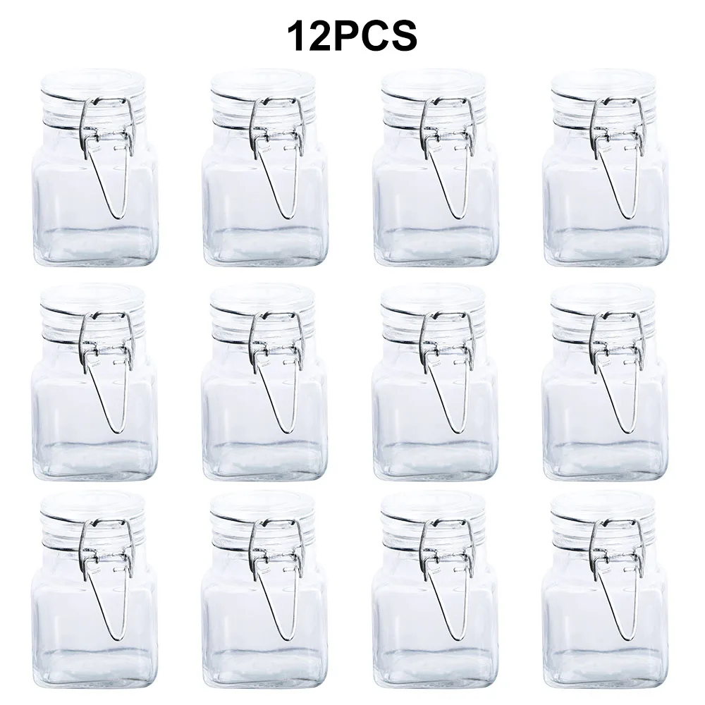 12pcs 6 шт., 9 шт., квадратная герметичная аптекарская банка, стеклянная банка для специй, содержит соль, перцы, сахар, приправы, кухонный помощник, кухонные инструменты - Цвет: 12pcs