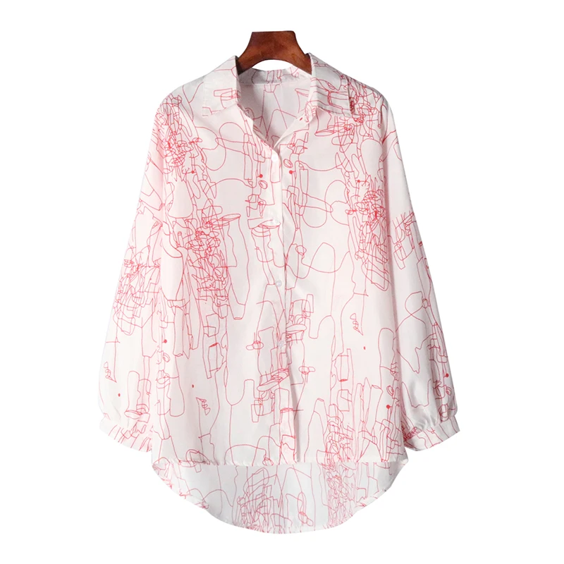 VZFF Women's Multicolor 2019 Fashion Loose Button In The Long Section Lapel Long-Sleeved Shirt Female Autumn