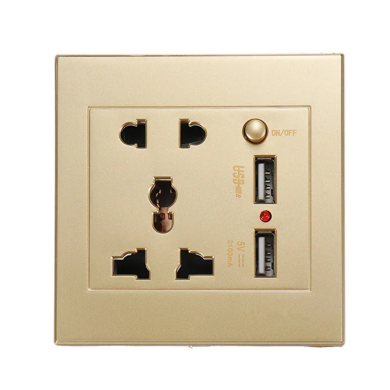 

2400mA 5V 2 USB Universal Switch Wall Socket US UK EU AU Home Wall Charger 2 Ports USB Outlet Power Charger For Phone
