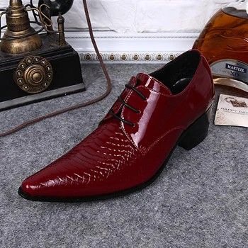 Мужская Свадебная обувь в итальянском стиле дерби с острым носком размера плюс; туфли из лакированной кожи аллигатора на высоком каблуке; мужские официальные модельные туфли; SL376 - Цвет: Красный