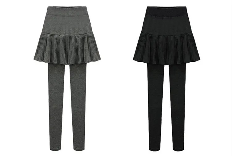 Высокая Талия Леггинсы с линии плиссированная юбка + длинные штаны Для женщин Зимние флисовые Теплые черные леггинсы женский плюс Размеры