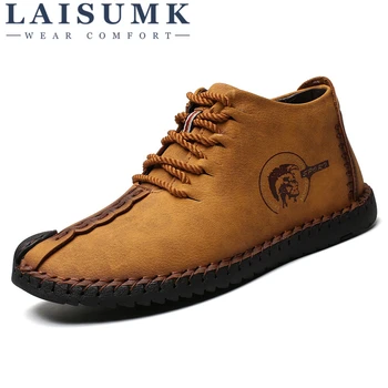 

LAISUMK New British Style Men Solid Color Military Ankle Boots Leather Casual Shoes Men Casual Wear Resistant Shoes Large Size