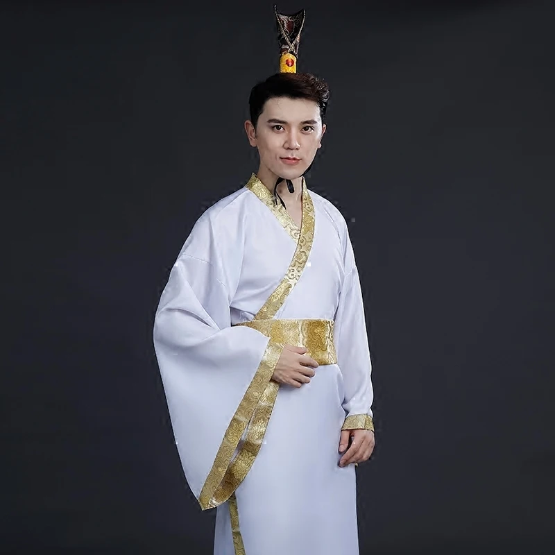 Древний китайский костюм для мужчин, традиционная китайская танцевальная одежда для женщин с длинным рукавом Hanfu, Атласный халат, платье для мальчика, династии Цин