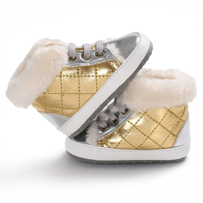 

High-cut Shoes Sneaker Anti-slip Plaid Velvet Winter Warm Shoes Baby Toddler Boys Crib Shoes