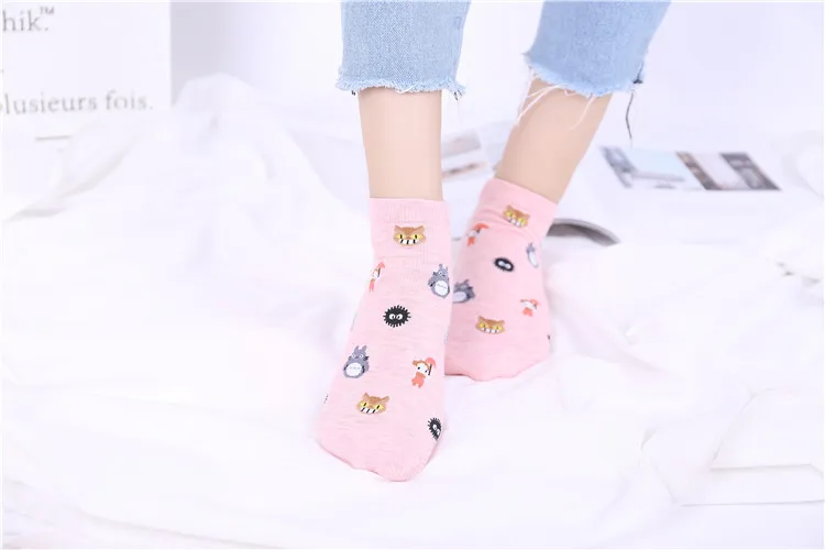 Летние женские носки из хлопка с рисунком Тоторо Kawaii Cat Umbrella Chinchillas Little Totoro, забавные носки для девочек на каждый день, новинка