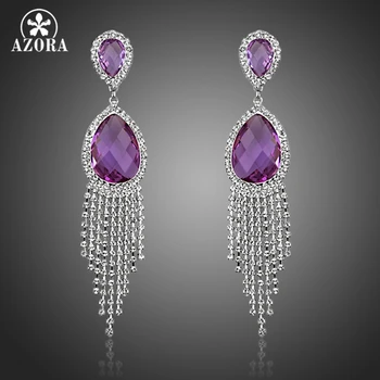 

AZORA Noble Purple Water Drop Stellux Austrian Crystal With Micro Clear Crystal Tassel Drop Earrings for Wedding TE0247