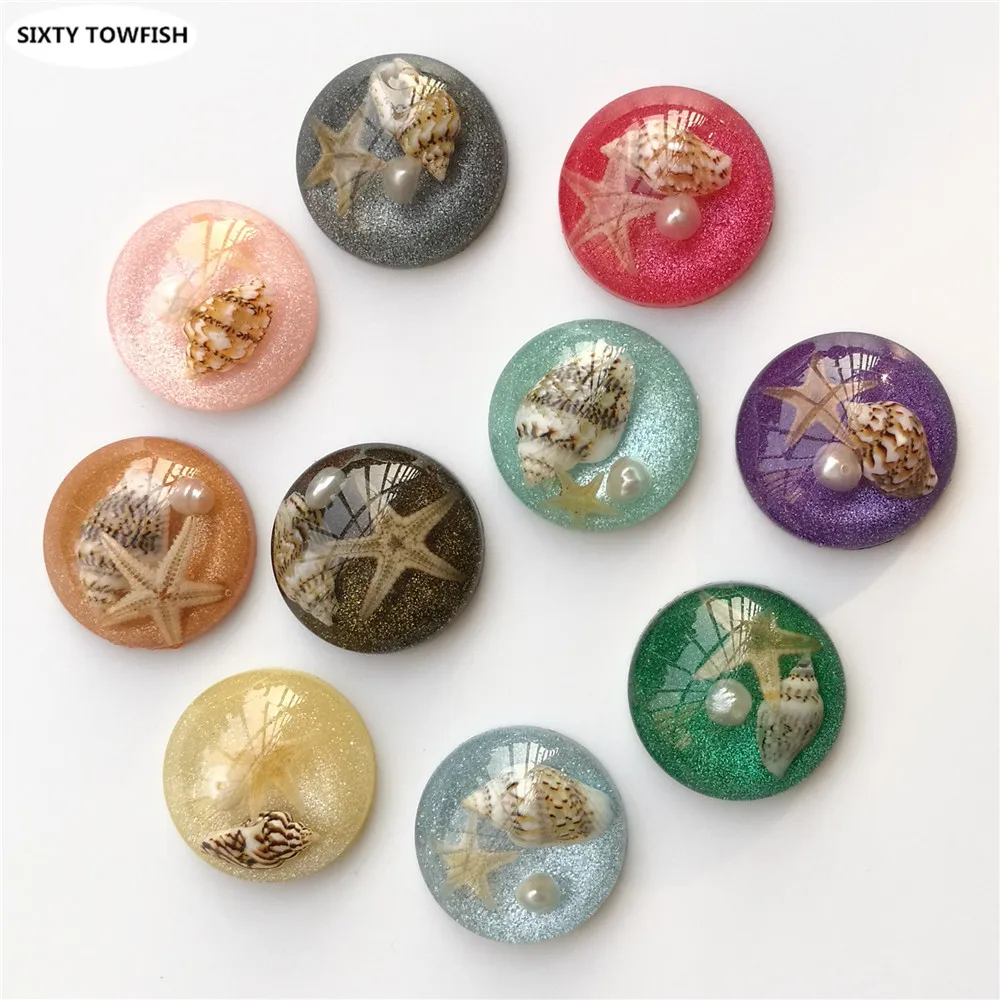 

20 pcs Starfish, shell Resin beads Diameter 20mm Round 10 Colors Cabochon Domes Flat back Jewelry Finding Cameo Pendant S1002