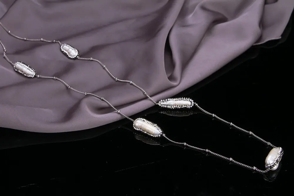 SINZRY элегантное массивное ювелирное изделие натуральный барочный свежий жемчуг длинные ожерелья CZ свитер ожерелья Модная бижутерия