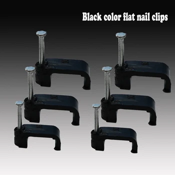 

500pcs/pack blackPE Plastic 4/6/8/10/12/12/14mm flat Cable Clip C Shaped High Carbon Steel Nails Cable clips Wire Wall holder