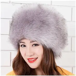 light gray Женские шапки, Женская Русская Шапка с пушистым искусственным лисьим мехом, зимняя шапка с ушками, лыжная шапка, женские шапки для осени и зимы - Цвет: light gray