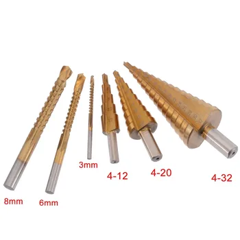 

3Pcs 4-32mm HSS Steel Titanium Coated Step Drill Bits+3Pcs HSS Twist Drill Bits for Hole Cutter Metal Woodworking Drill Bit Set
