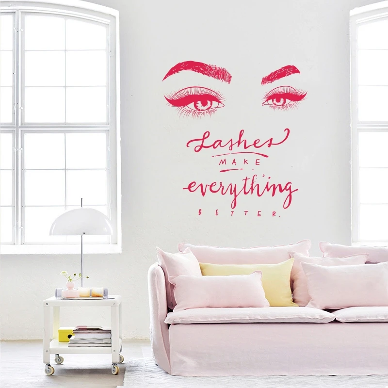 

Eyelashes Eye Wall Decal Beauty Salon Decor Lashes Make Everything Better Quote Wall Mural Vinyl Eyelash Eyebrow Stickers J29