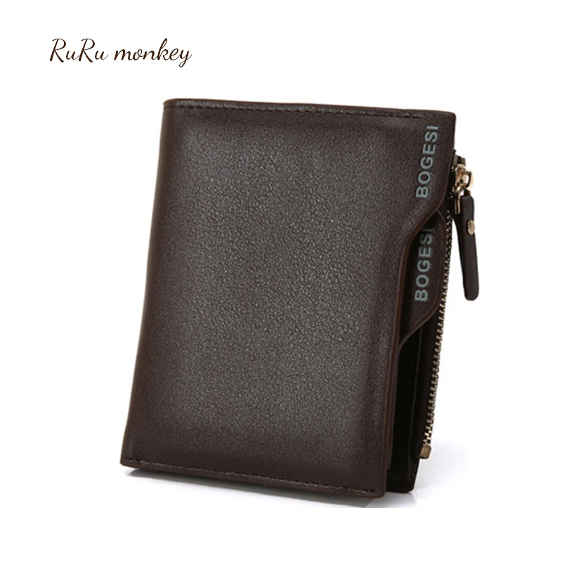 

RURU monkey Men Retro Short Wallet 2 Fold Full Sheepskin Purse Men Large Capacity Multifunctional Wallet Male Card Holder Purse