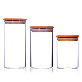 

Bamboo and wooden cover glass sealed pot candy storage tank storage bottles and jars