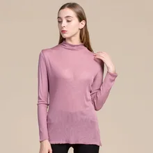 Двойной шелк, сетчатый воротник, шелковая рубашка, футболка с длинными рукавами, тонкий натуральный шелк