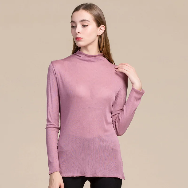 Aliexpress.com : Buy Double Silk, Mesh Collar, slik Shirt, Long Sleeved T shirt Slim 100% 