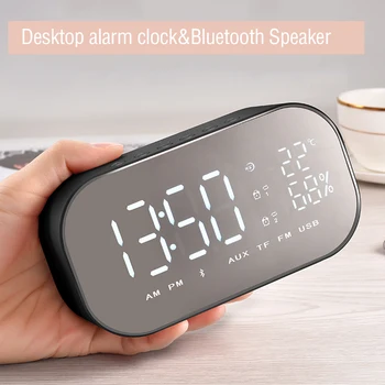 

Wireless Music Player LED Alarm Clock with FM Radio Wireless Bluetooth Speaker Support Aux TF USB for Office Bedroom