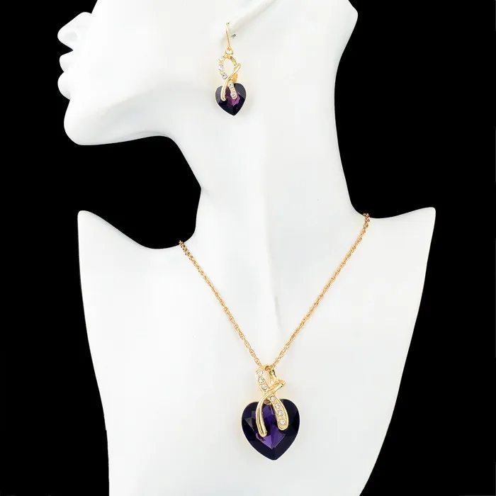 SZELAM Кристальное сердце ожерелье серьги ювелирный набор для женщин Свадебные аксессуары SET140044