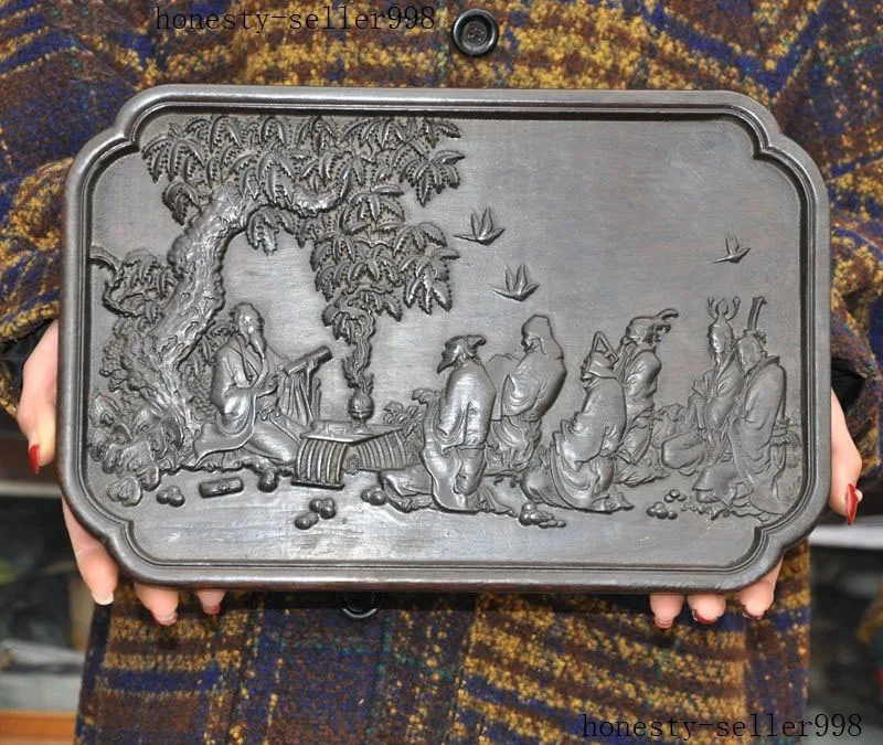 

wedding decoration Chinese Rosewood wood Hand carved old people man riding book statue plate screen