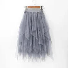 Сезон: весна-лето юбка-пачка для женщин Jupe Тюль роковой сетки по колено Asmmetrical пэчворк с высокой талией АСИММЕТРИЧНЫМ ПОДОЛОМ