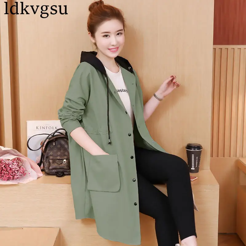 vent À Coupe Harajuku Long Hong La Taille Plus A1466 khaki Femelle Tranchée 2018 Kaki Armygreen Femmes zhuan Manteau Se Coréenne Automne Pardessus Printemps Capuche xqxXOY