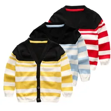 Свитера для маленьких мальчиков и девочек; хлопковый топ в полоску; вязаная одежда для малышей; зимняя верхняя одежда для мальчиков; теплые пуговицы для кардигана; одежда для детей