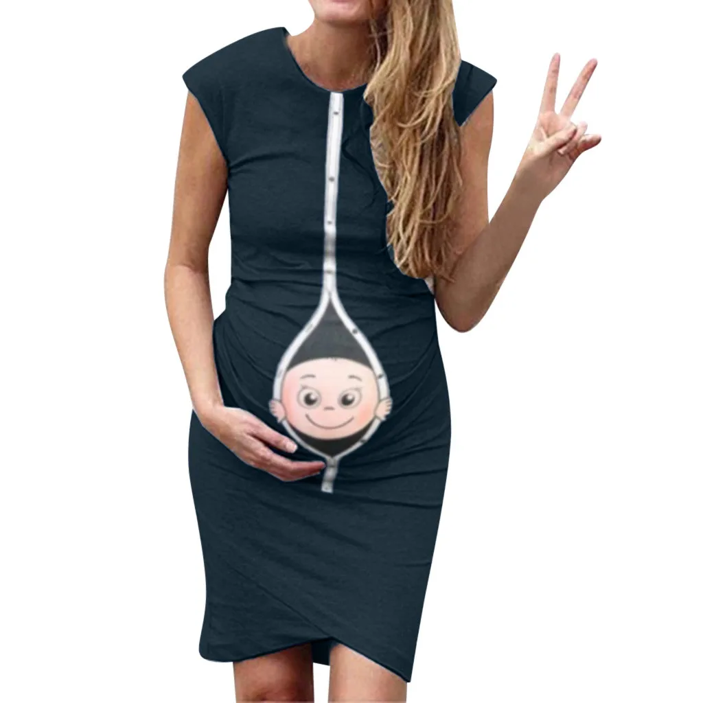 Женское летнее платье без рукавов с рисунком для беременных; Забавное платье для беременных; vestido gestantes gravidas fotografia robe maternite - Цвет: Navy