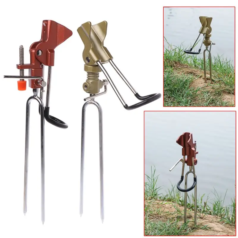 

Fishing Rod Holder Aluminum Alloy Double Slot All Direction Adjustable Support Ground Stand Rack Multiple Angle Tackle Universal