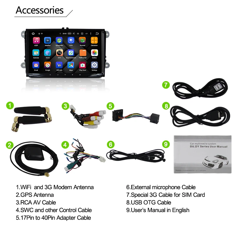 Excellent Eunavi 2 Din 9 inch Quad core Android 8.1 car dvd GPS for VW Polo Jetta Tiguan passat b6 cc fabia mirror link wifi Radio  in d 5