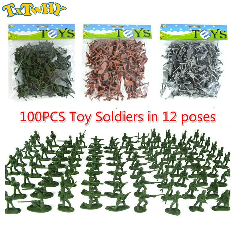 100 шт./компл. 12 позы армия, солдатики модель игрушка цвет в ассортименте Пластик армии моделирование для мальчика игрушки развивающие