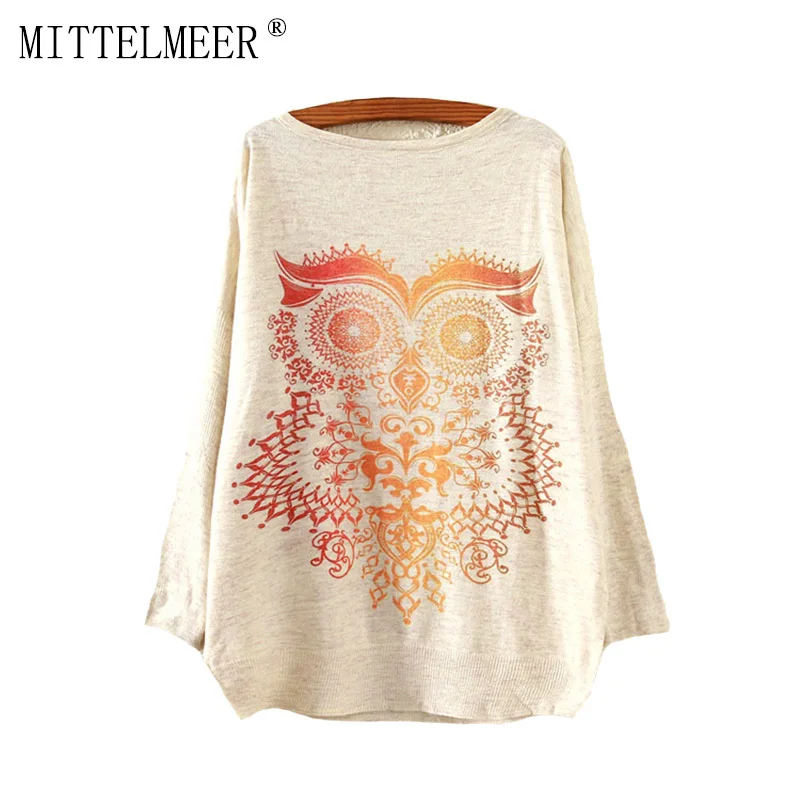 

MITTELMEER New Autumn and Spring Harajuku printed Sweaters women o-neck printing Cartoon owl Sweaters tops for women