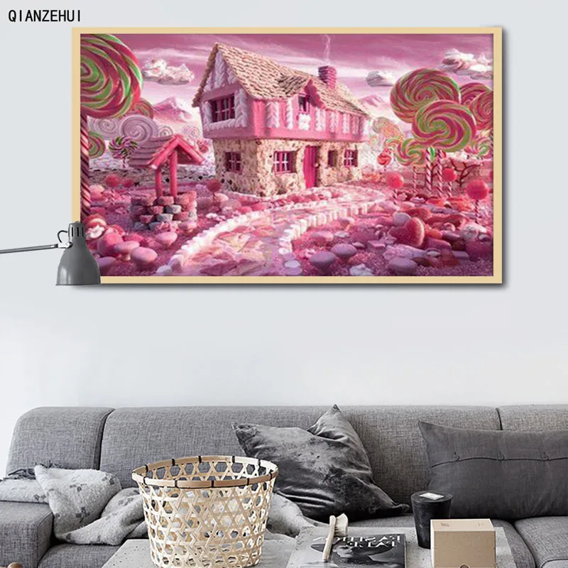 

QIANZEHUI,DIY Rhinestone plastic crafts diamond Lollipop castle Square diamond painting cross stitch full diamond embroidery