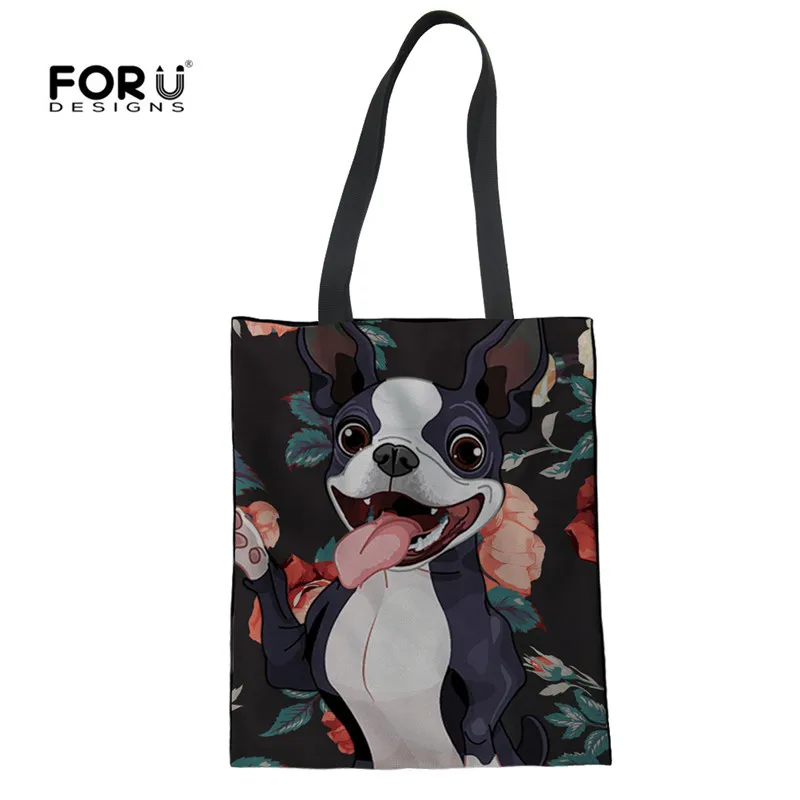 FORUDESIGNS Boston Terrier Eco-friendly Grocery Bag Women Dog Reusable Large Capacity Shopping Canvas Bags For College Girls New | Багаж и