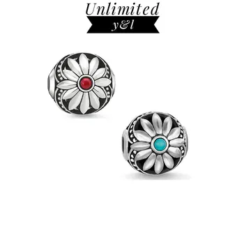 

Ethnic Style Red/Blue Lotus Flower Karma Beads Silver Fashion DIY Making Jewelry Accessories Fit Bracelets&Necklaces Chain