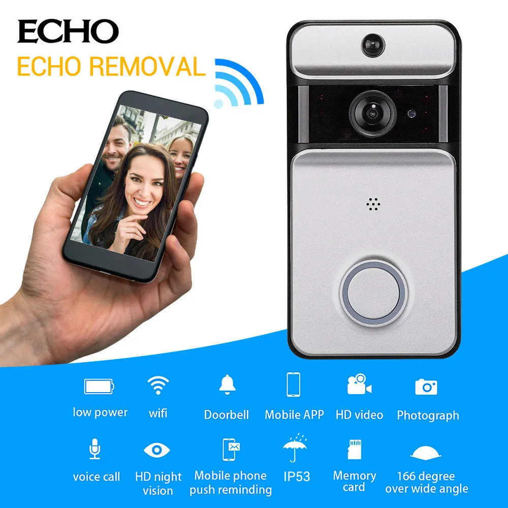 

Smart WiFi Security DoorBell with Visual Recording Low Power Consumption Remote Home Monitoring Night Vision Video Door Phone