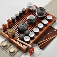 Фиолетовый Глиняный чайный набор кунг-фу посуда чайная чашка, супница для заварки, китайский чай церемония с гайвань, чахай чайный столик