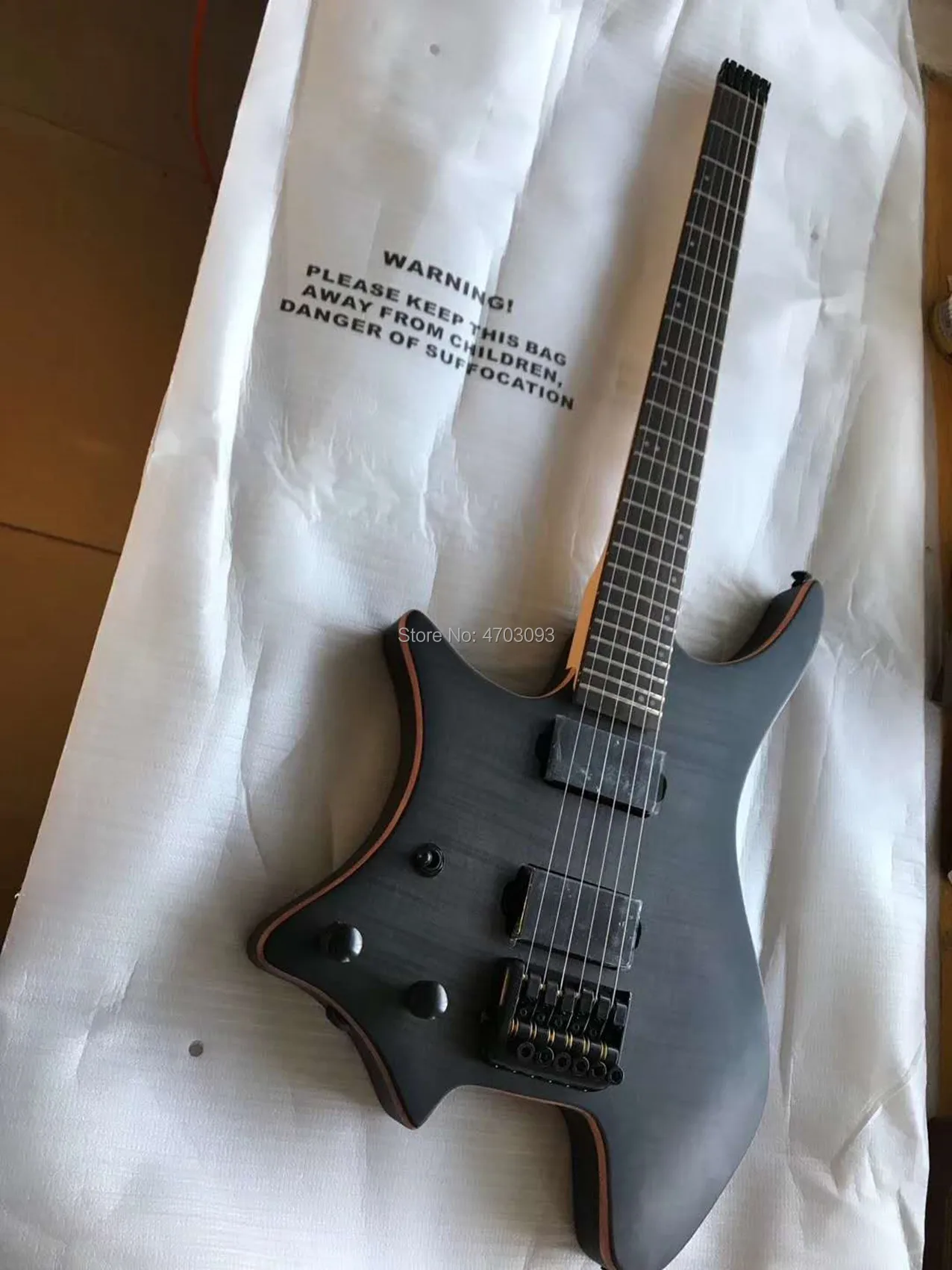 

IN STOCK LEFTHAND 6 Strings Electric Headless Guitar,Good Quality,BLACK AND GRAY Flamed Top,Black Hardware,Free Shipping