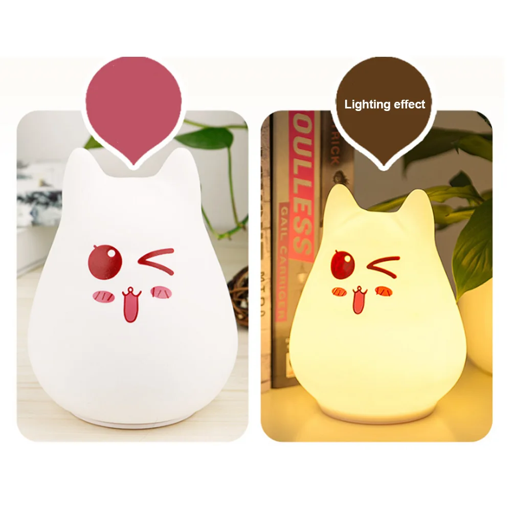 

Soft Silicone Cats Night Light 7 Colors USB Charging for Valentine's Day Gifts JDH99