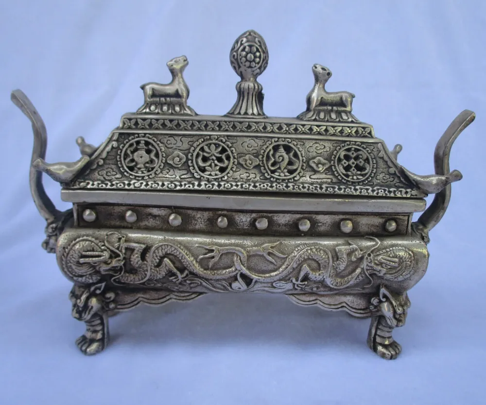 

collectible decorated old antique tibet silver carved dragon incense burner/metal censer fast Shipping 0002