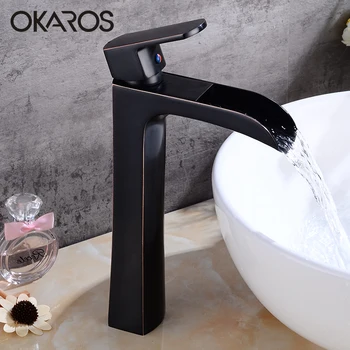 

OKAROS Silver Waterfall Bathroom Basin Faucet Faucet Chrome Finish Brass Elegant Water Basin Tap Mixer torneira do banheiro