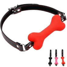 Silicone dog bone open mouth gag ball leather head bondage restraint harness fetish adult SM game sex toy for women men couple