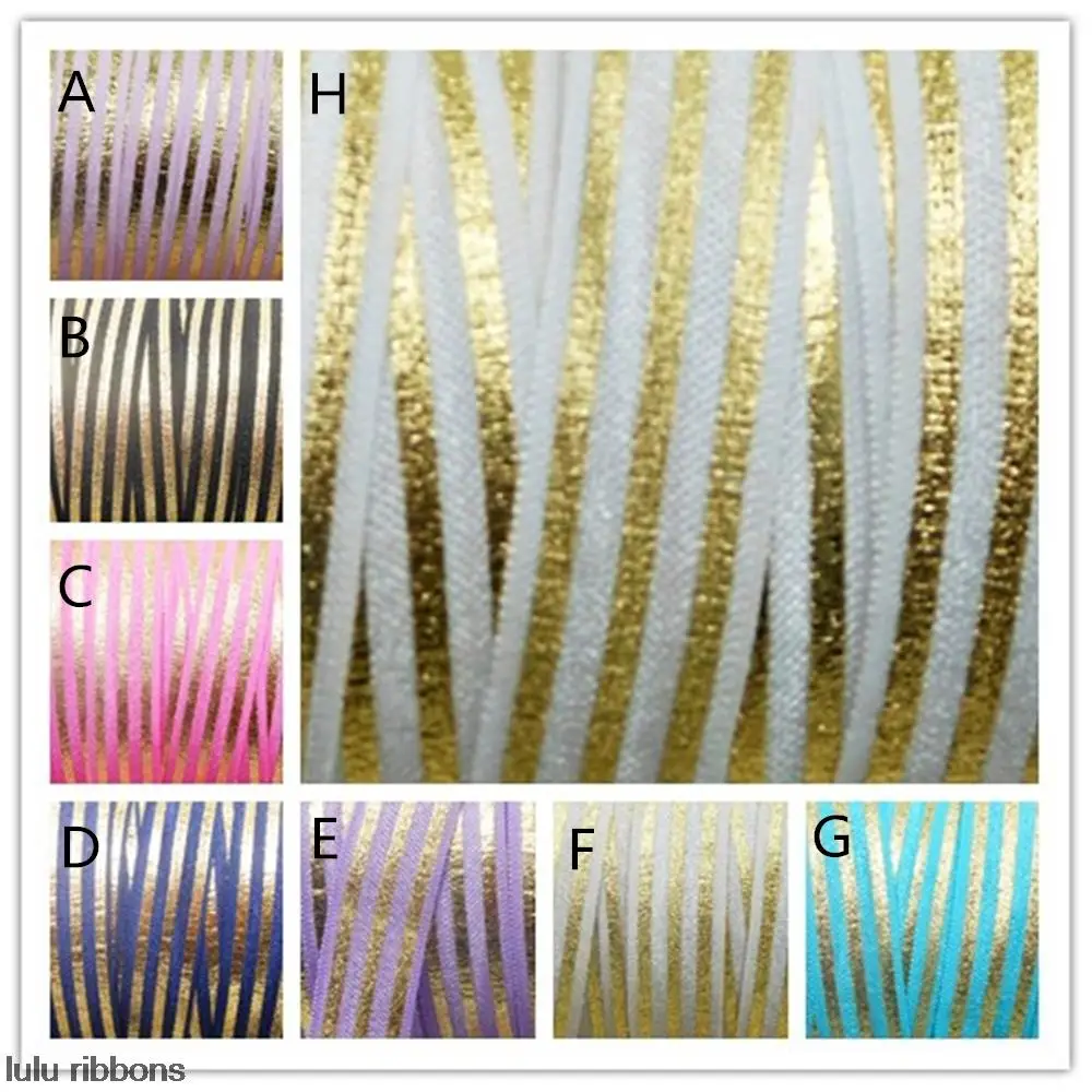 5/" 16 мм 10 ярдов/партия Золотая фольга полосатая печатная эластичная лента DIY аксессуары для волос лента