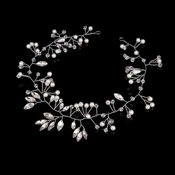 

Luxury Silver Color Leaf Crystal Pearls Wedding Hair Headband Bridal Tiara Women Hair Accessories Soft Hairdress Fashion Jewelry