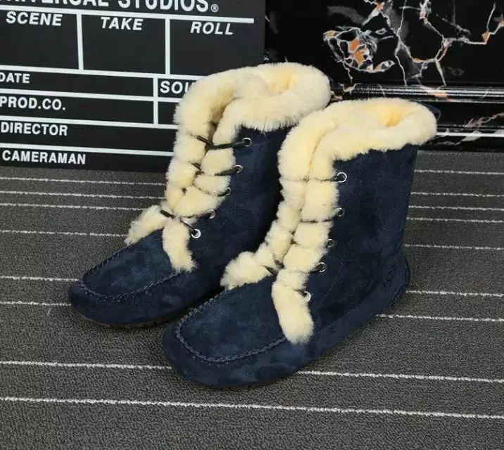 2016 Brand Designer brand Dress Shoes Women Round Toe Flat Booties Vintage Lace Up Ankle Snow Fur Boots Comfortable Cowboy Boot