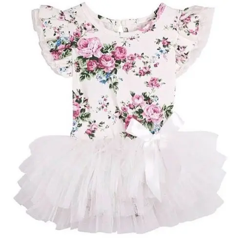 

Short Sleeve Rompers Tutu Mini Tiered Baby Party Dresses Newborn Cute Flower Toddler Baby Girl Clothing Dress 0-24 M