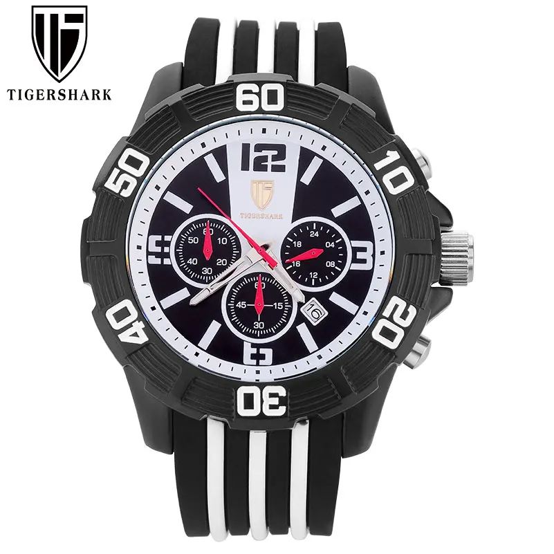 2016 new TIGERSHARK china brand watches men chronograph date 30M waterproof quartz analog white dial wristwatches