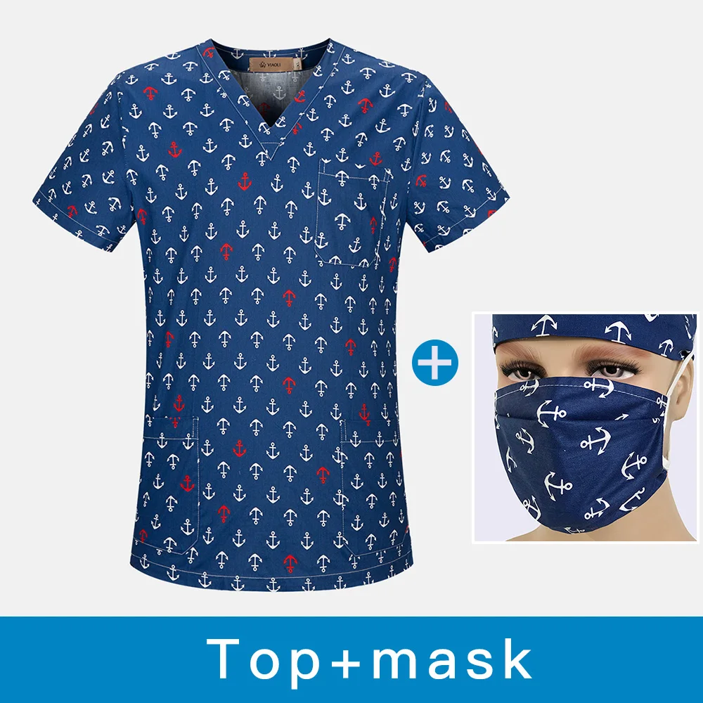 Unisex V-Neck Cotton Breathable Scrub Top Printing Surgical Medical Uniform Hospital Nurse doctor Scrub Tops For Women and men