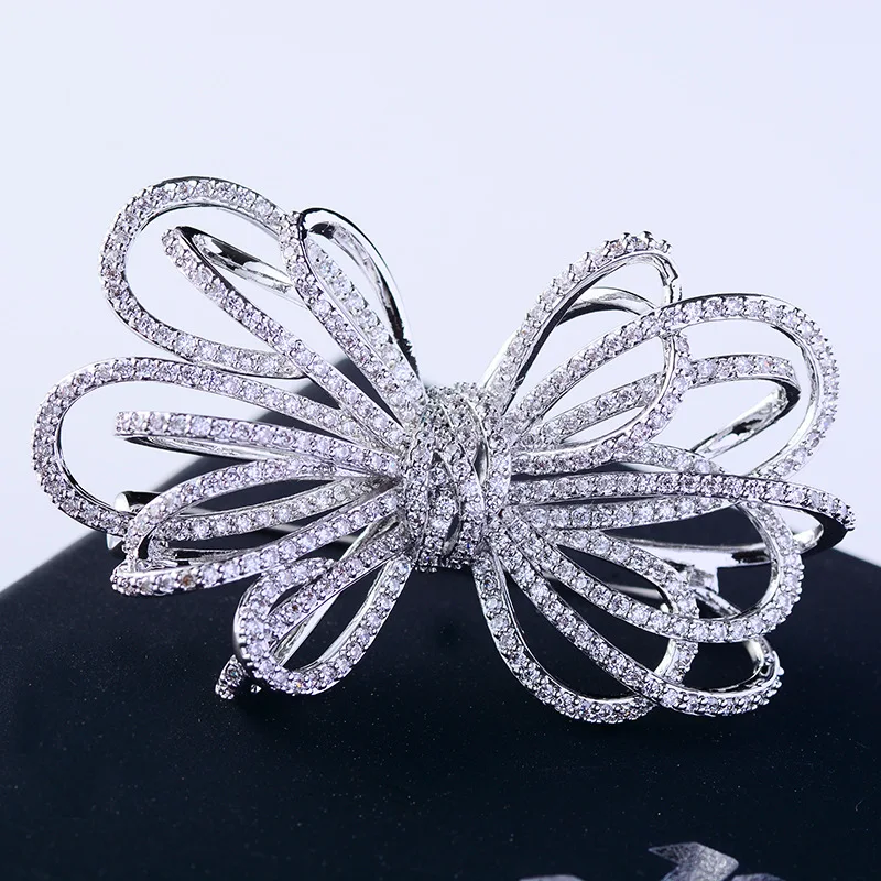 Classic Bowknot Brooch Pin Cubic Zirconia Wedding Clothing Accessories Lady Scarf Buckle Jewelry Gift XR02116F8