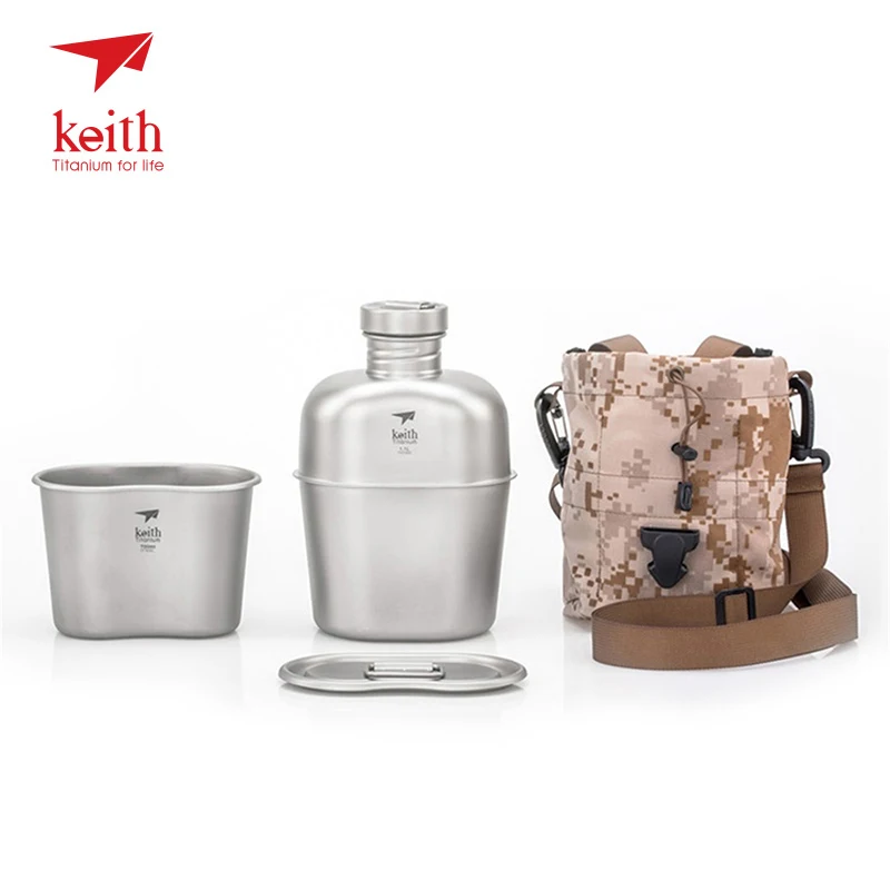 

Keith 1100ml Military Kettle Outdoor Water Container Titanium Kettle with 700ml Lunch Box for Camping Hiking Fishing Travelling