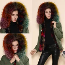 Красочная короткая стильная теплая зимняя верхняя одежда с натуральным лисьим мехом внутри пальто с большим меховым воротником Куртка mr мех для девушек парка